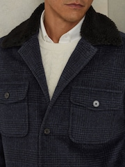 Reiss Navy Pernix Wool-Blend Fleece Collar Overshirt - Image 4 of 6