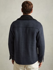 Reiss Navy Pernix Wool-Blend Fleece Collar Overshirt - Image 5 of 6