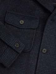 Reiss Navy Pernix Wool-Blend Fleece Collar Overshirt - Image 6 of 6