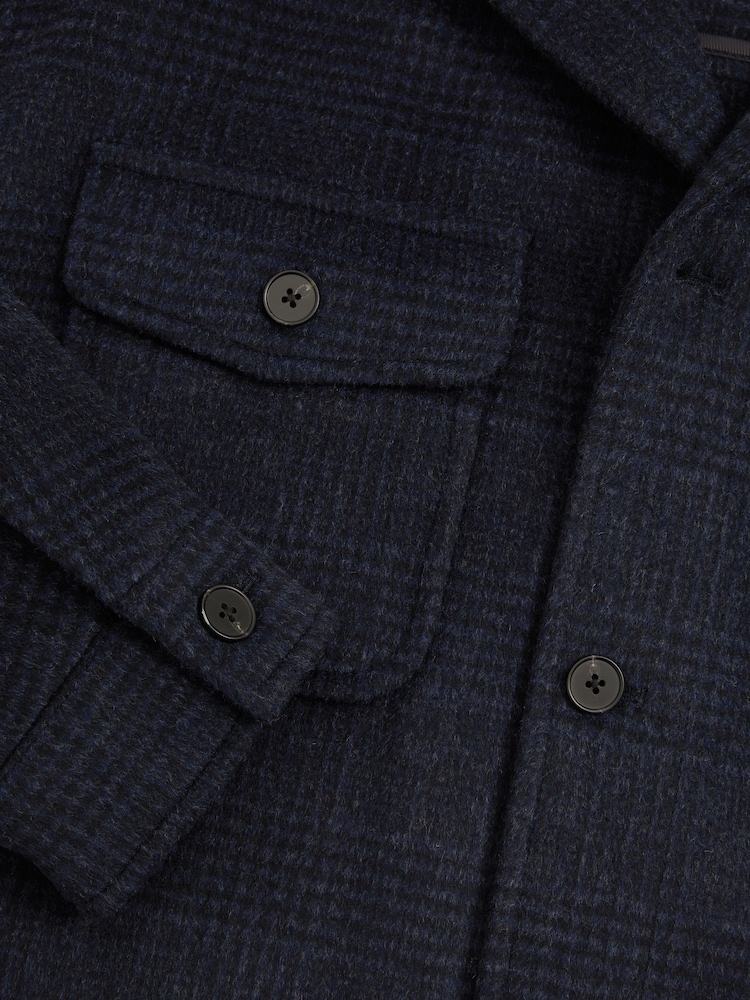 Reiss Navy Pernix Wool-Blend Fleece Collar Overshirt - Image 6 of 6