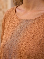 Roman Brown Mesh Bubble Hem Stretch Top - Image 4 of 4