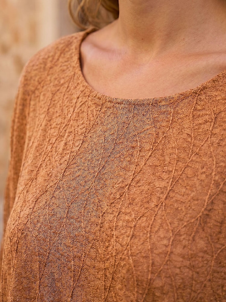 Roman Brown Mesh Bubble Hem Stretch Top - Image 4 of 4 Roman Brown Mesh Bubble Hem Stretch Top - Image 4 of 4