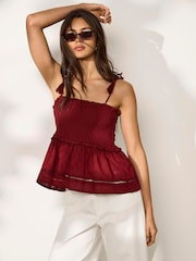 ONLY Red Burgundy Strap Smock Top - Image 1 of 3