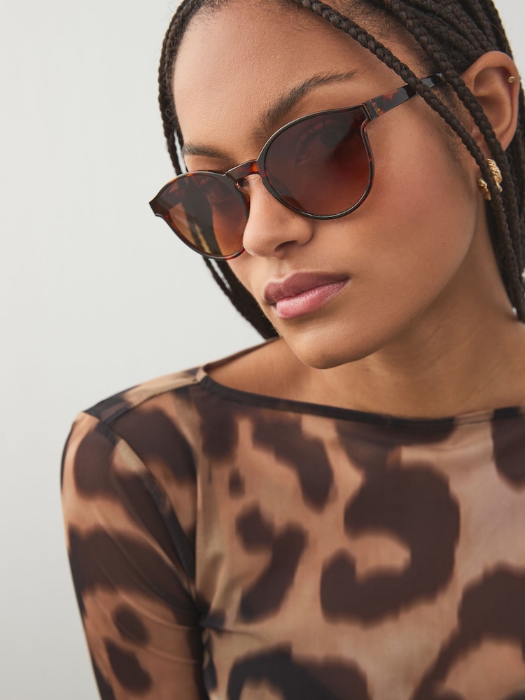 Tortoiseshell Brown Round Sunglasses - Image 1 of 7