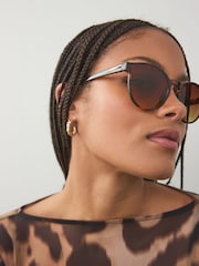 Tortoiseshell Brown Round Sunglasses - Image 3 of 7