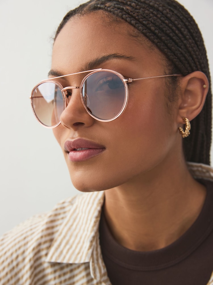 Metalizado - Tone Round Aviator Style Sunglasses - Imagen 1 de 6