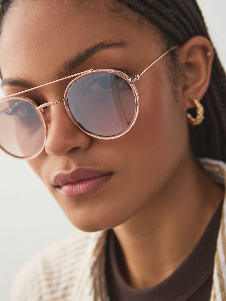 Metalizado - Tone Round Aviator Style Sunglasses - Imagen 2 de 6