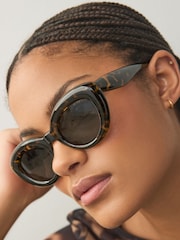 Tortoiseshell Brown Oval Sunglasses - Image 1 of 6