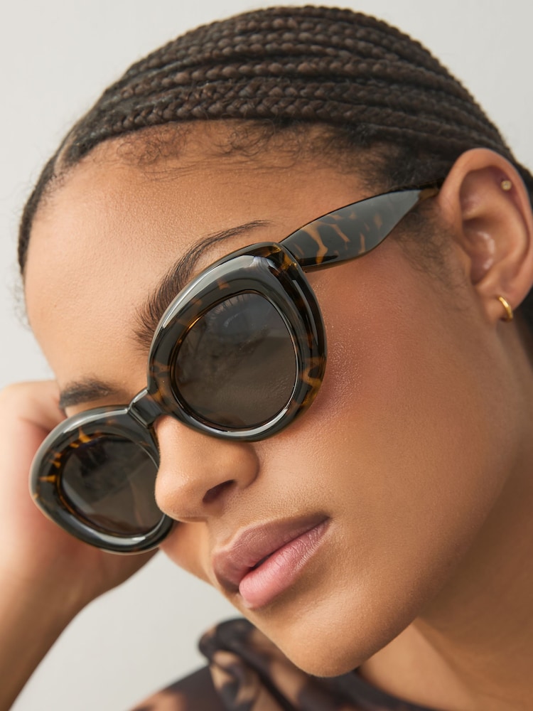 Tortoiseshell Brown Oval Sunglasses - Image 1 of 6