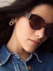 Tortoiseshell Brown Oval Sunglasses - Image 2 of 6