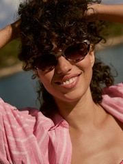 Tortoiseshell Brown Oval Cat Eye Sunglasses - Image 1 of 8