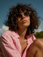 Tortoiseshell Brown Oval Cat Eye Sunglasses - Image 2 of 8