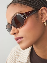 Brown Sparkle Square Sunglasses - Image 2 of 6