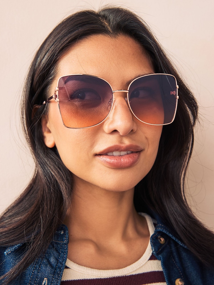 Metallic Aviator Style Ombre Sunglasses - Image 1 of 4