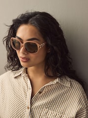 Caramel Brown Arm Detail Square Sunglasses - Image 1 of 6