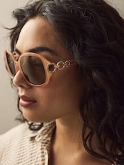 Caramel Brown Arm Detail Square Sunglasses - Image 2 of 6