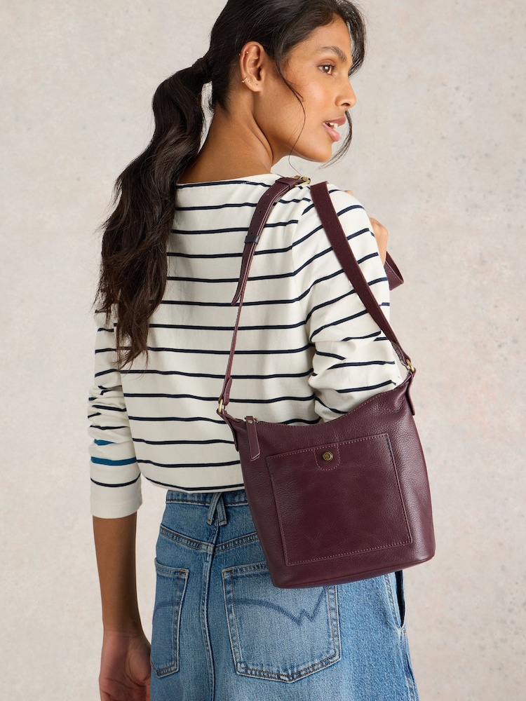 White Stuff Purple Mini Fern Leather Cross-Body Bag - Image 5 of 5