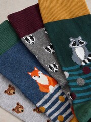 White Stuff Green Woodland Animals Socks 4 Pack - Image 2 of 4