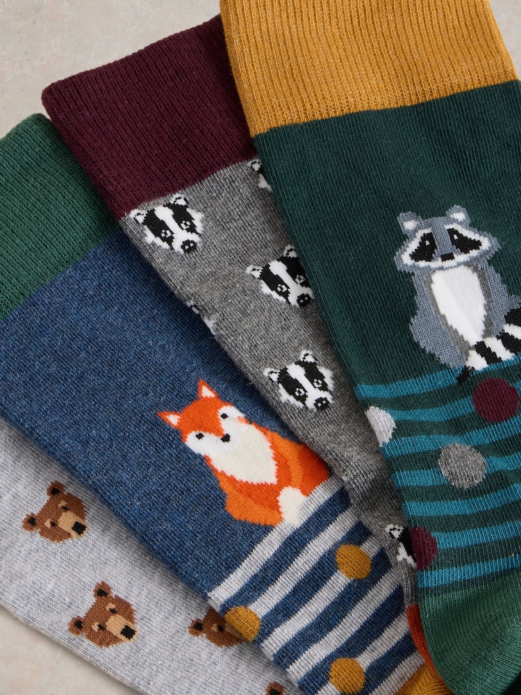 White Stuff Green Woodland Animals Socks 4 Pack - Image 2 of 4 White Stuff Green Woodland Animals Socks 4 Pack - Image 2 of 4