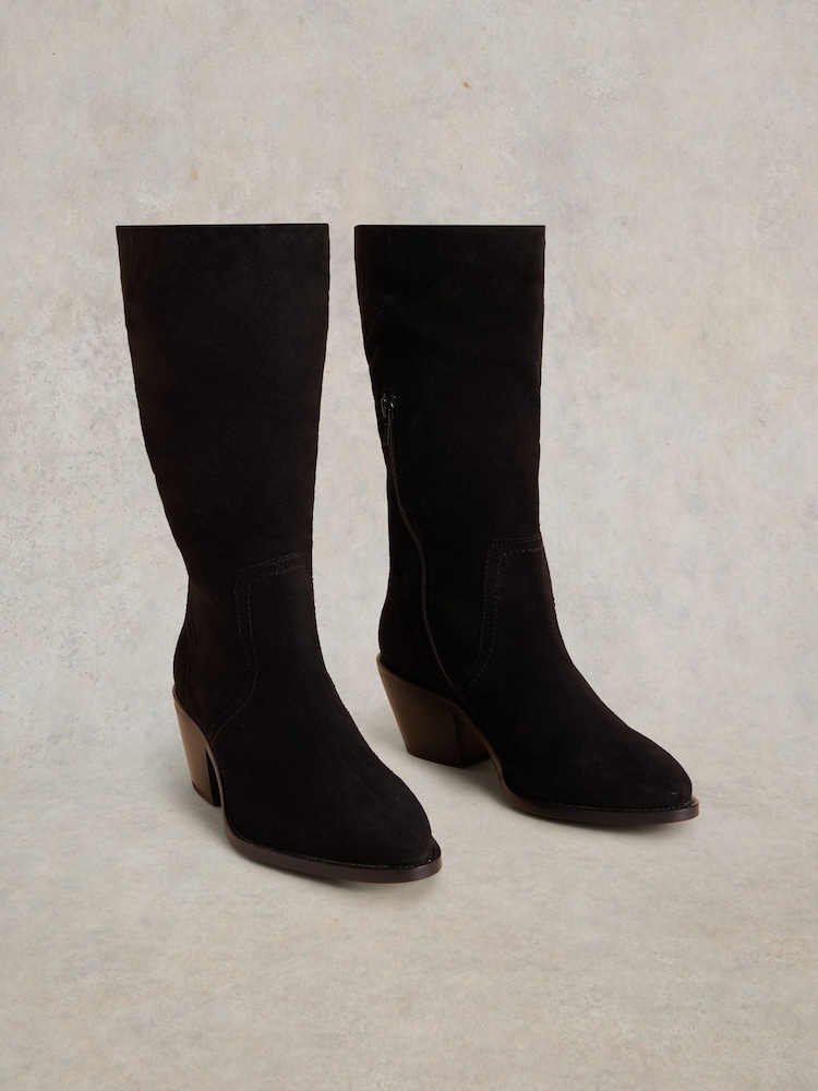 White Stuff Black Azalea Suede Mid Slouch Boots - Image 2 of 4