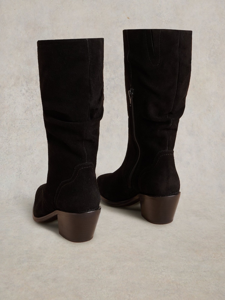 White Stuff Black Azalea Suede Mid Slouch Boots - Image 3 of 4