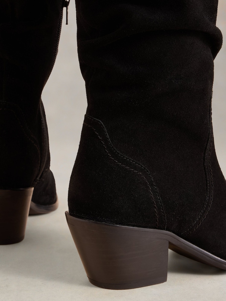 White Stuff Black Azalea Suede Mid Slouch Boots - Image 4 of 4