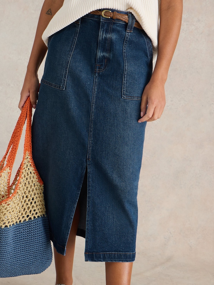 White Stuff Blue Maren Denim Midi Skirt - Image 1 of 6