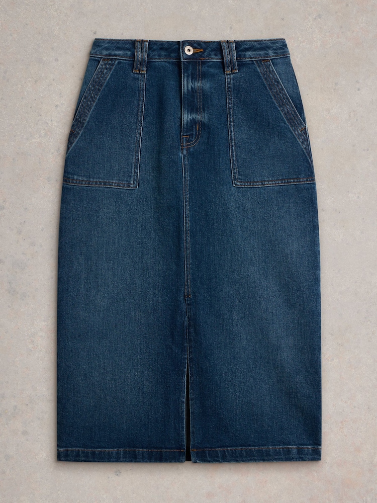 White Stuff Blue Maren Denim Midi Skirt - Image 5 of 6