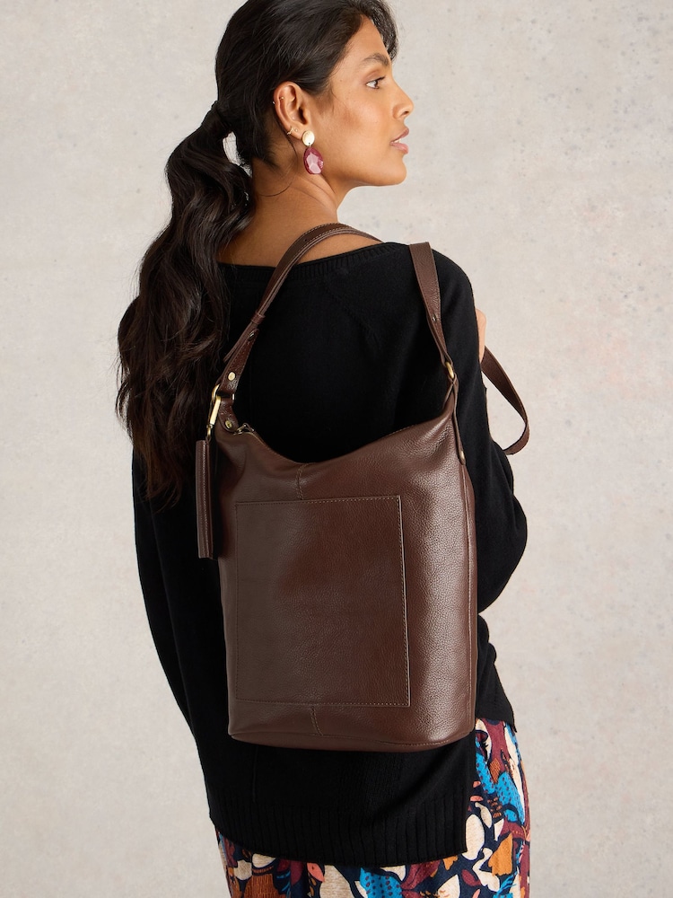 White Stuff Brown Fern Leather Cross-Body Bag - Image 6 of 6