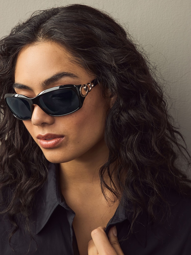 Black Arm Detail Square Sunglasses - Image 1 of 6