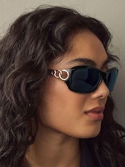 Black Arm Detail Square Sunglasses - Image 2 of 6