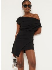River Island Black Drape Asymmetric Bodycon Mini Dress - Image 1 of 5