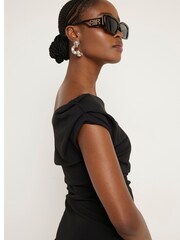 River Island Black Drape Asymmetric Bodycon Mini Dress - Image 2 of 5