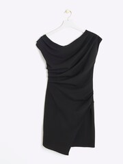 River Island Black Drape Asymmetric Bodycon Mini Dress - Image 4 of 5