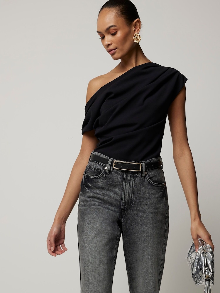 River Island Black Drape Shoulder Top - Image 1 of 4