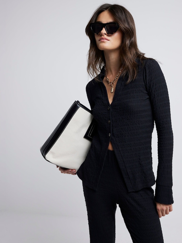River Island Black Textured Shirt - Image 1 of 4