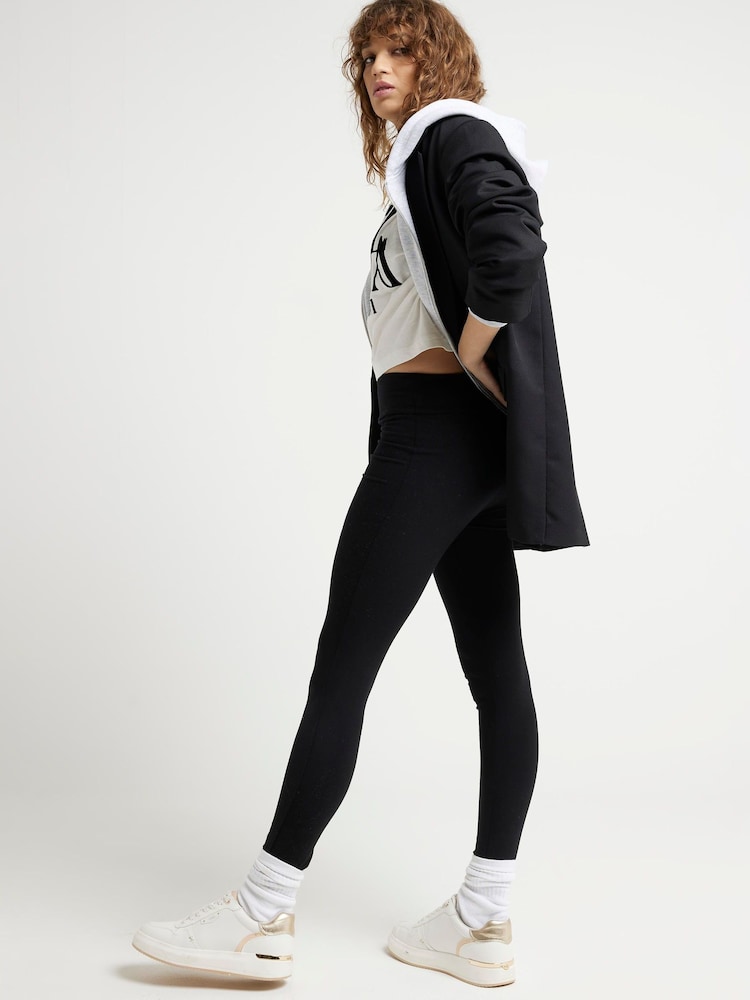 River Island Black High Rise 100% Cotton Leggings 2 Pack - Image 4 of 4