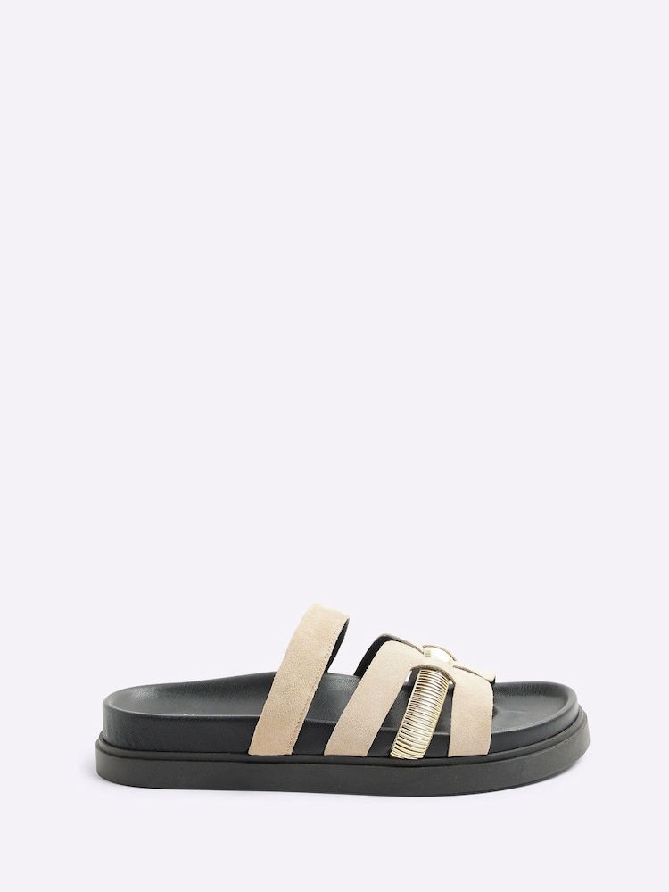 River Island Brown Cut-Out Footbed Sandals - Image 1 of 5