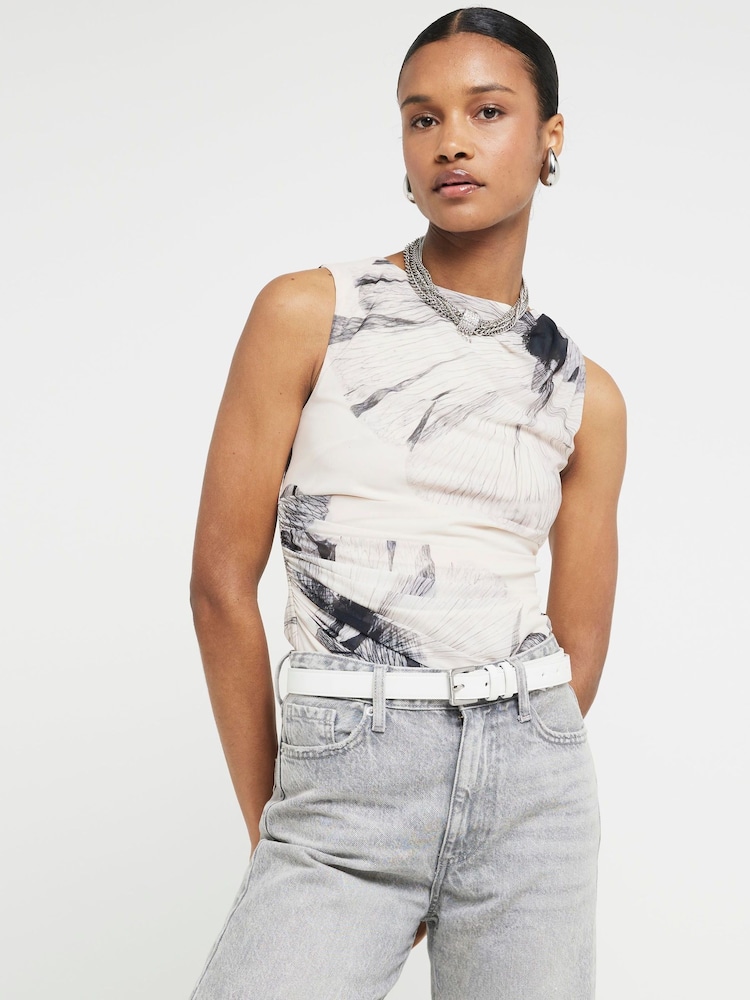 River Island Cream Floral Drape Sleeveless Top - Image 1 of 4 River Island Cream Floral Drape Sleeveless Top - Image 1 of 4