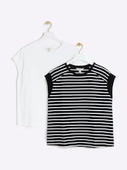 River Island 100% Cotton Crew Neck T-Shirts 2 Pack - Imagen 1 de 4