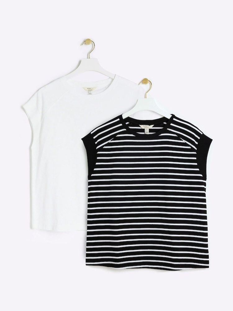 River Island 100% Cotton Crew Neck T-Shirts 2 Pack - Imagen 1 de 4