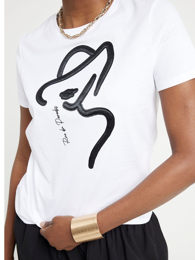 River Island White 100% Cotton Hat Appliqué Graphic T-Shirt - Image 2 of 4