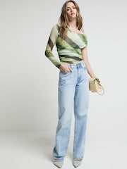 River Island Green Leopard Print Mesh Asymmetric Bodies - Image 1 of 4