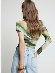 River Island Green Leopard Print Mesh Asymmetric Bodies - Image 2 of 4