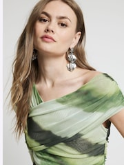 River Island Green Leopard Print Mesh Asymmetric Bodies - Image 3 of 4