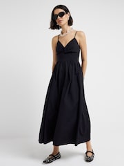 River Island Black 100% Cotton Twist Front Skater Midi Dress - Image 1 of 4