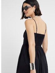 River Island Black 100% Cotton Twist Front Skater Midi Dress - Image 2 of 4