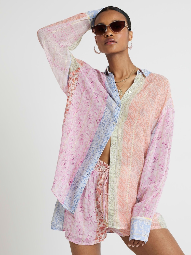 River Island Blue Floral Print Pull On Shorts - Image 1 of 4