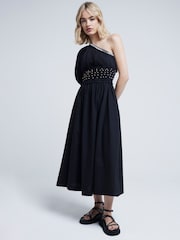 River Island Black One Shoulder Beaded Midi Dress - Image 1 of 5