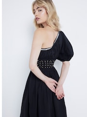 River Island Black One Shoulder Beaded Midi Dress - Image 3 of 5
